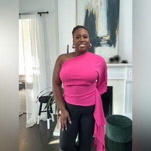 Fuchsia one shoulder long sleeve top | Posh Show